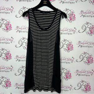 Bcbg maxazria tank top long mesh sides pockets white black striped mini dress